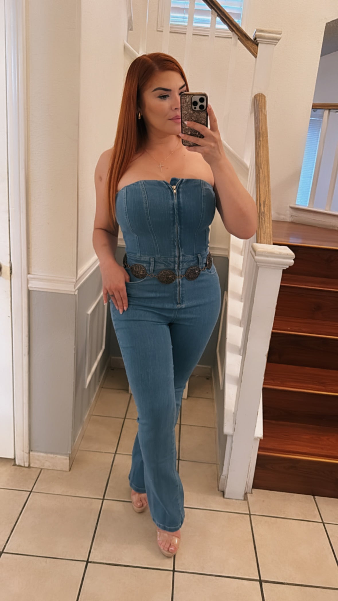 Denim flare jumpsuit